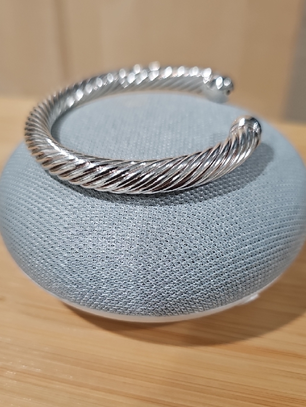 Sterling Silver Solid Twisted Cable Open Cuff Bracelet - - Picture 4 of 5